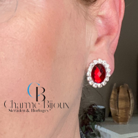 2 Paar Clip oorbellen- Wit- Rood- Ovaal- Kunststof