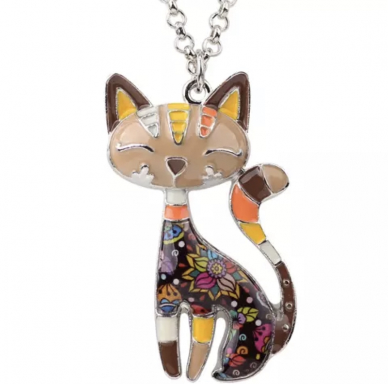Ketting-Emaille -Poes-Bruin