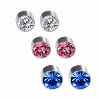 3 Paar magneet oorbellen- 6 mm- wit-Midden Blauw- Roze