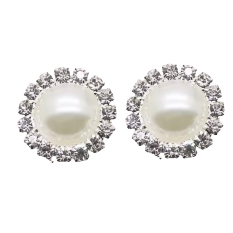 Clip Oorbellen Wit parel strass  2 cm