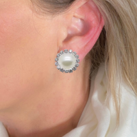 Clip Oorbellen Wit parel strass  2 cm