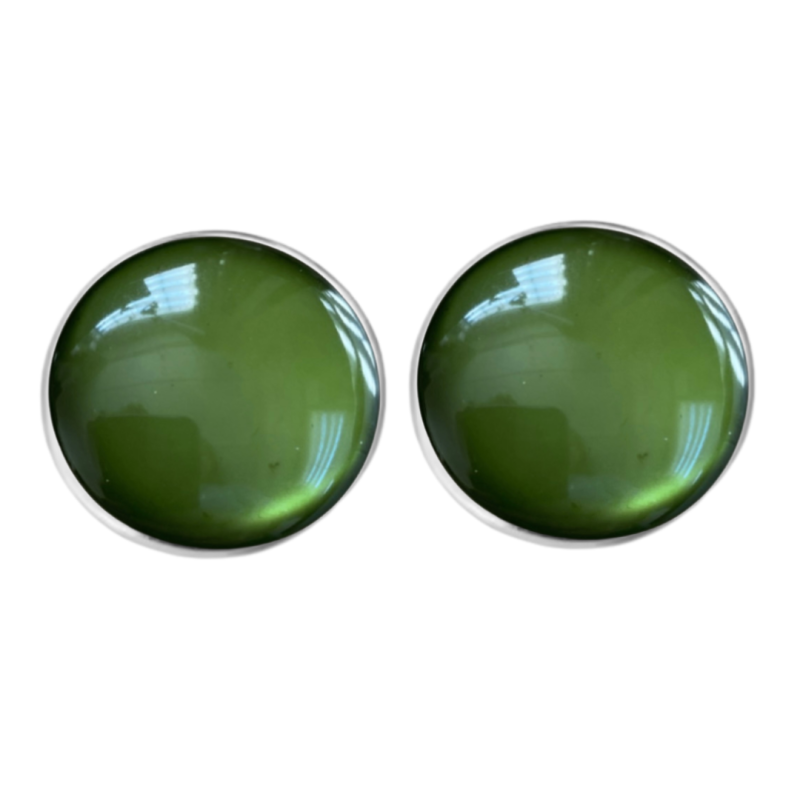 Clip oorbellen Groen 2.5 cm zilverrand