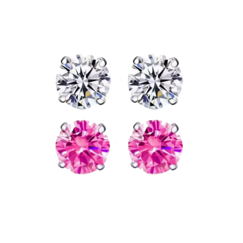 Magneet oorbellen 2 paar wit fuchsia roze 8 mm