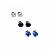 3 Paar-Magneet oorbellen-Zwart-Wit-Midden Blauw-4 mm