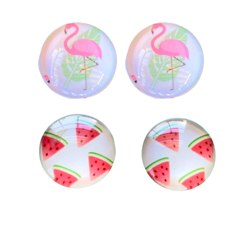 2 paar clip oorbellen-Flamingo-Meloen