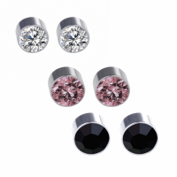 3 Paar-Magneet oorbellen-6 mm-Oud Roze-Wit-Zwart