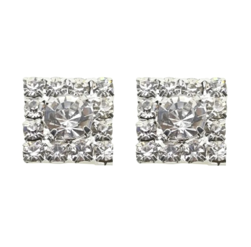 Magneet oorbellen zilverkleur strass 10 mm