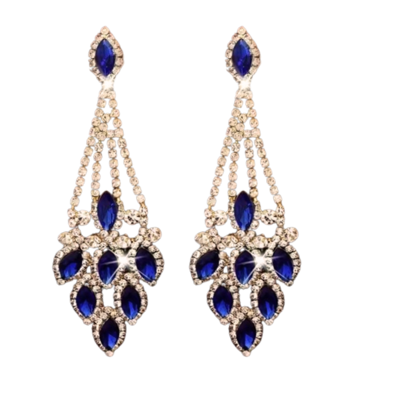 Oorbellen Blauw 7 cm goudkleur Strass