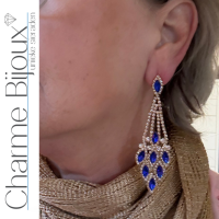Oorbellen Blauw 7 cm goudkleur Strass