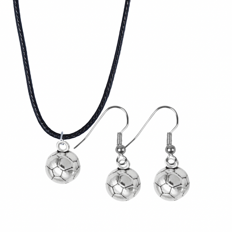 2-Delige- Voetbal sieraden set-ketting-Oorbellen aan zilveren oorbelhaak