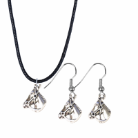 2-Delige- Paard sieraden set-ketting-Oorbellen aan zilveren oorbel haak