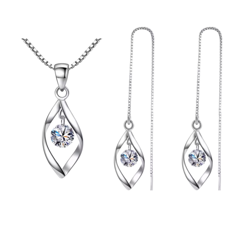 2 Delige Zsa set Zilver Ketting Doorsteek oorbellen