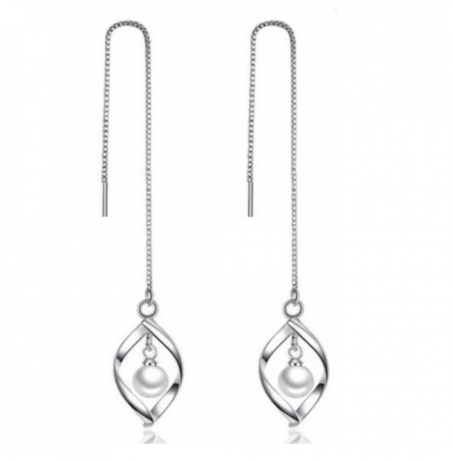 Lange Oorbellen Elona doorsteek parel zilverkleur Lange Oorbellen Elona doorsteek parel zilverkleur