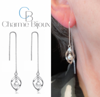 Lange Oorbellen Elona doorsteek parel zilverkleur