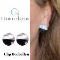 Clip Oorbellen-Kisha Zwart-wit-2 cm