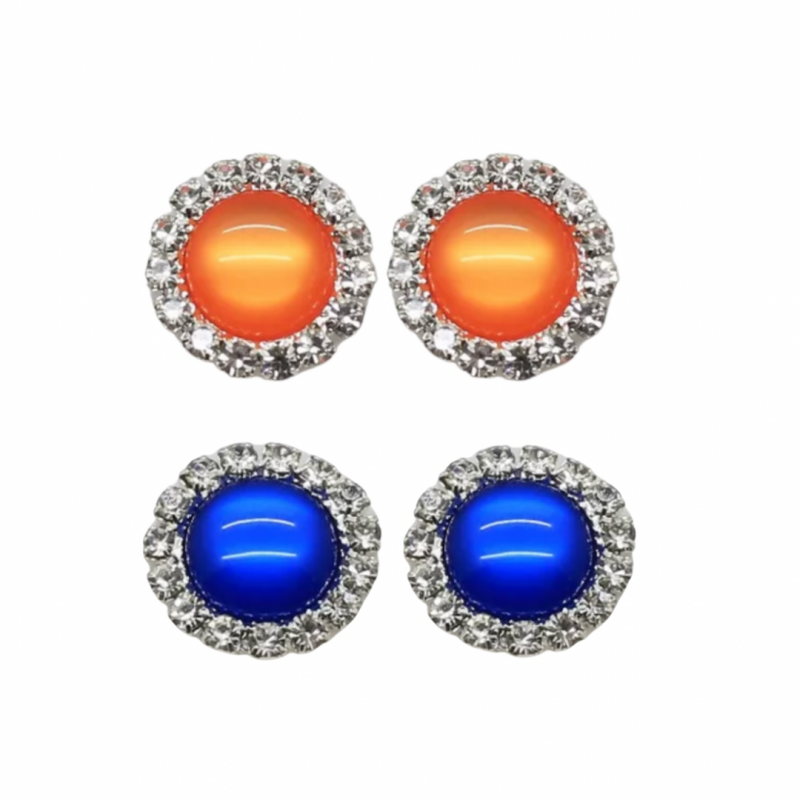 2 Paar Clip Oorbellen-Oranje-Koningsblauw-1.5 cm