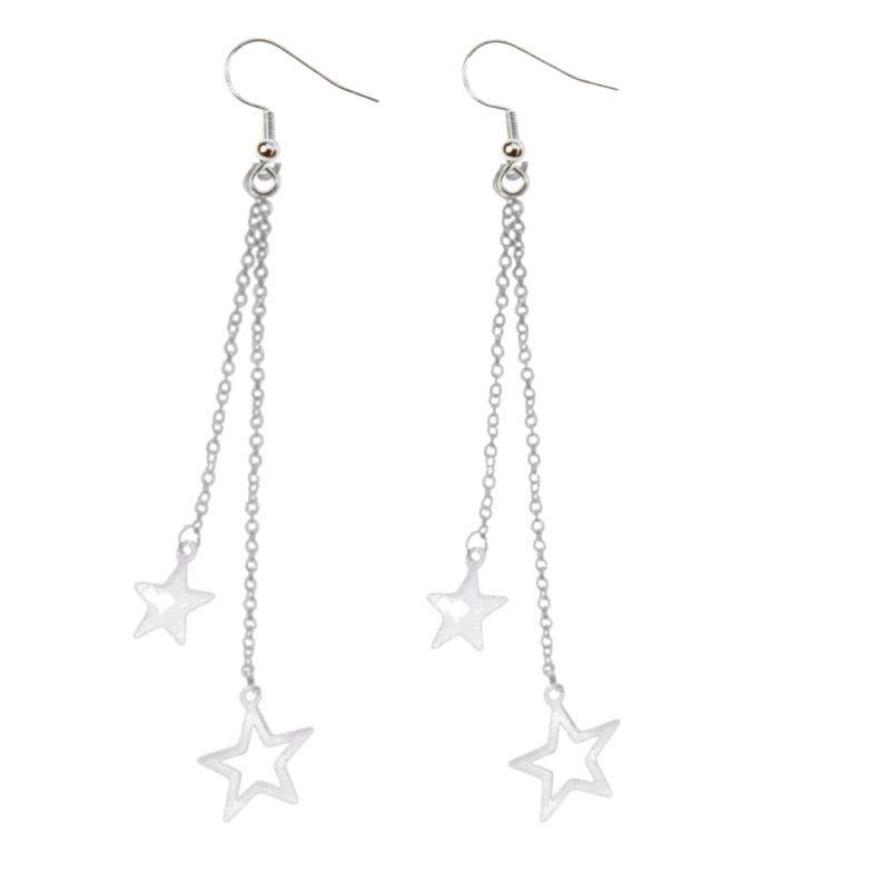 Zilveren Lange oorbellen Zilverkleur Sterren Zilveren Lange oorbellen Zilverkleur Sterren