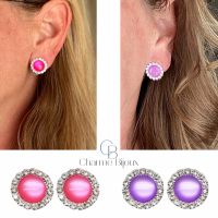 2 Paar-Clip oorbellen-1.5 cm-Kunststof-Paars-midden roze