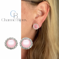 2 Paar-Clip oorbellen-1.5 cm-Kunststof-Paars-Licht roze