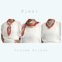 Sjaal-Rood-Ivoor-Zwart-Polyester-70 x70 cm