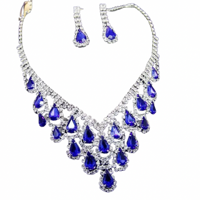 Ketting set Blauw Ketting met oorbellen Koningsblauw