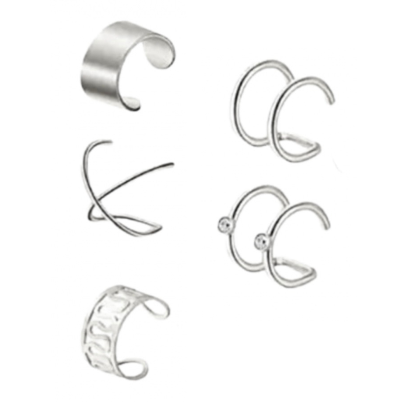 5 Delig Zilverkleurig earcuffs