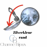 Clip Oorbellen Grijs Zilverrand-2 cm-Cabochon