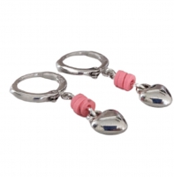 Zilveren oorring- hart bedeltje- roze-Charme Bijoux
