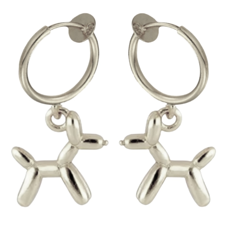 Klem Oorbellen Balloon dog zilverkleur 2 cm