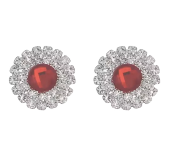 Clip oorbellen dubbel strass rood facet 2 cm