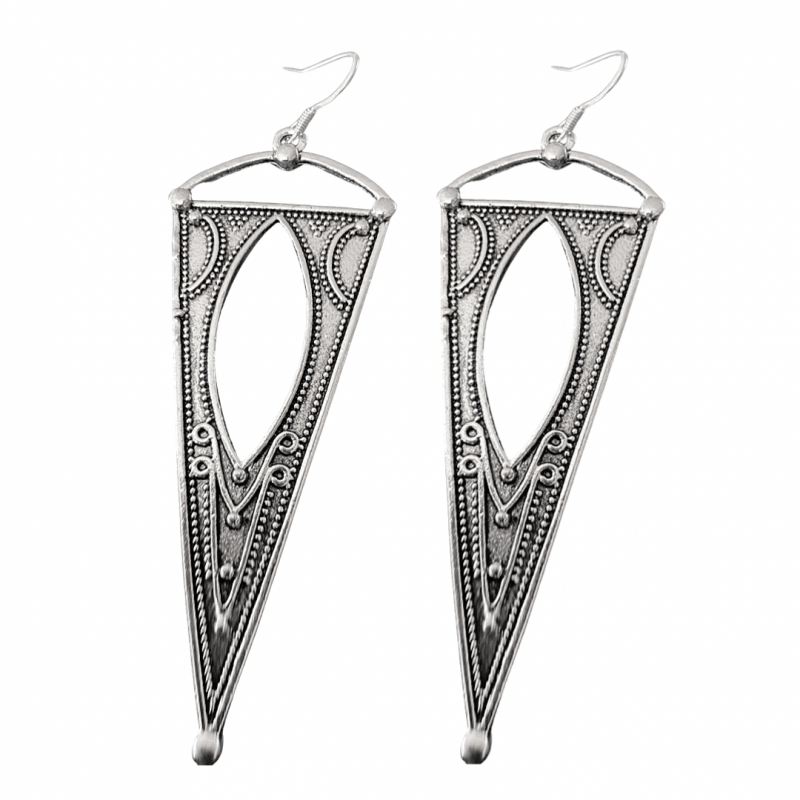 Lange oorbellen Tibetaanse stijl Driehoek  zilveren oorbelhaken