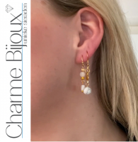 Oorbellen Zilver goudkleurig marmeren hart 5 cm