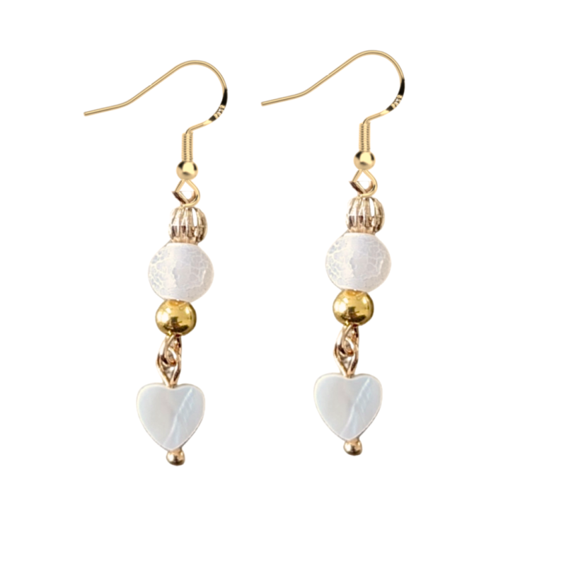 Oorbellen Zilver goudkleurig wit hartje 4 cm