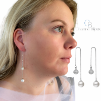 Oorbellen Zilver Parel Strass Doorsteek