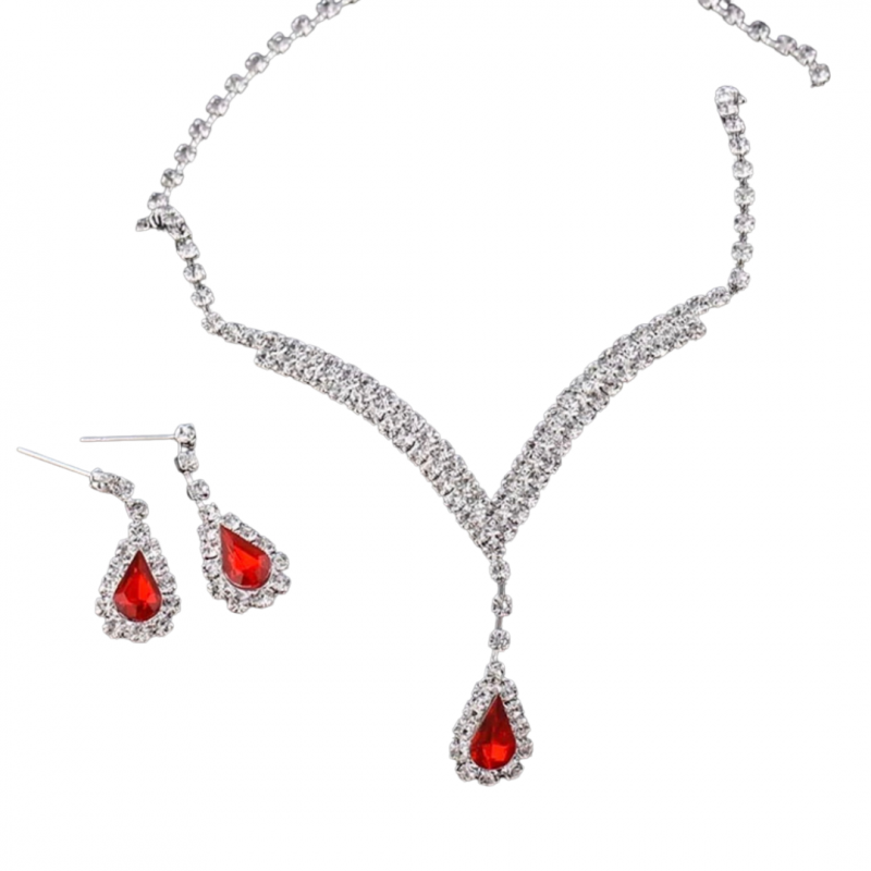 2 Delige set Rood Strass Zilverkleur Ariana
