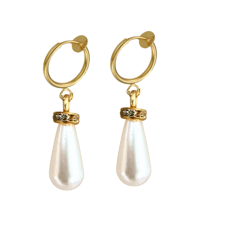 Klem Oorbellen Parel Goudkleurig Strass 3 cm