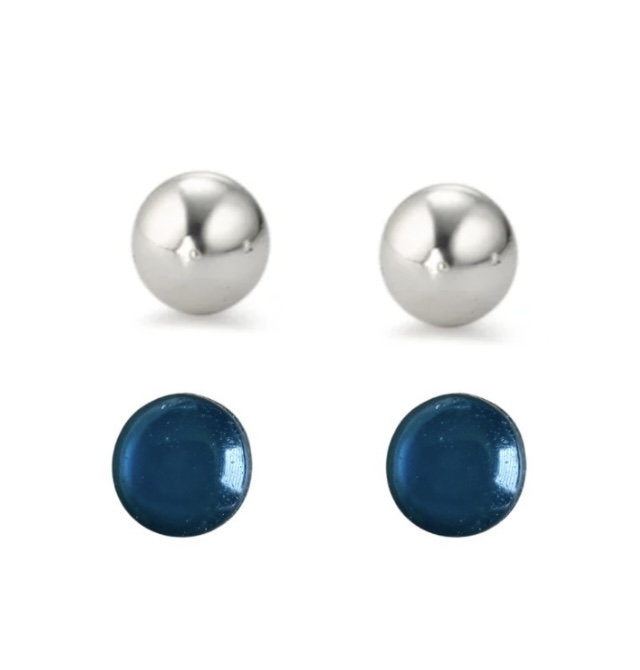 2 Paar Allergievrij Oorbellen Blauw Zilverkleur