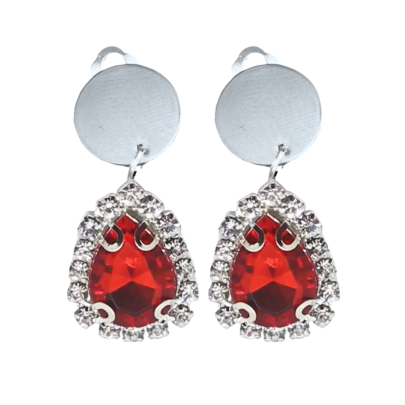 Clip oorbellen  Rood Strass Zilverkleur Solange 3.5 cm