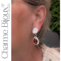 Clip oorbellen  Rood Strass Zilverkleur Solange 3.5 cm