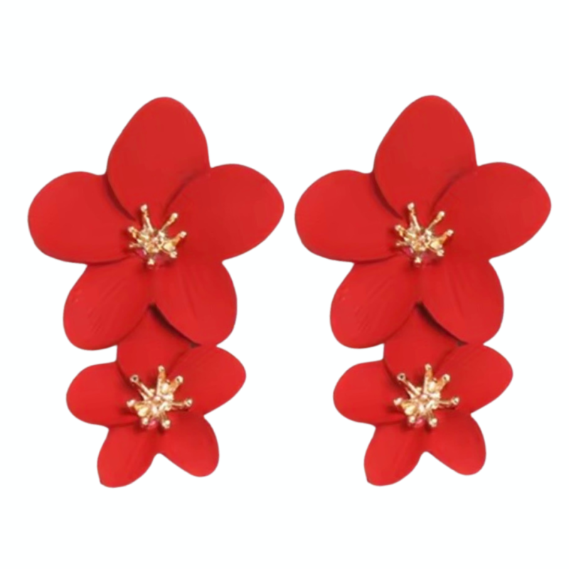Oorbellen Glee rood bloem