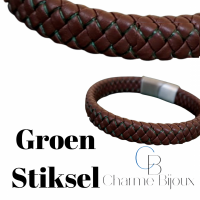 Gevlochten armband-bruin-groen- RVS sluiting-21cm