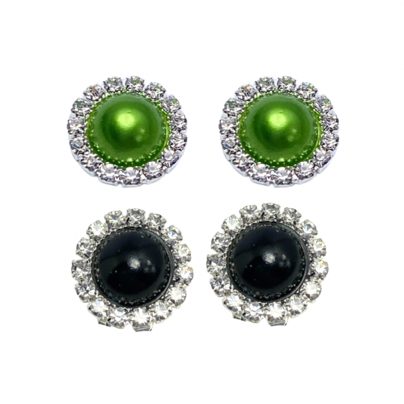 2 paar Clip oorbellen -Groen - Zwart-1.5 cm