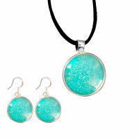 2-Delig- Veerle- Ketting- Oorbellen- oorbelhaken zilver