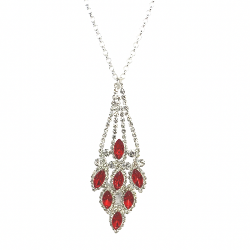 Ketting-Strass rood zilverplating