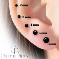 5 paar Allergievrije zwarte oorbellen 2-3-4- 5 en 6 mm- Kunststof
