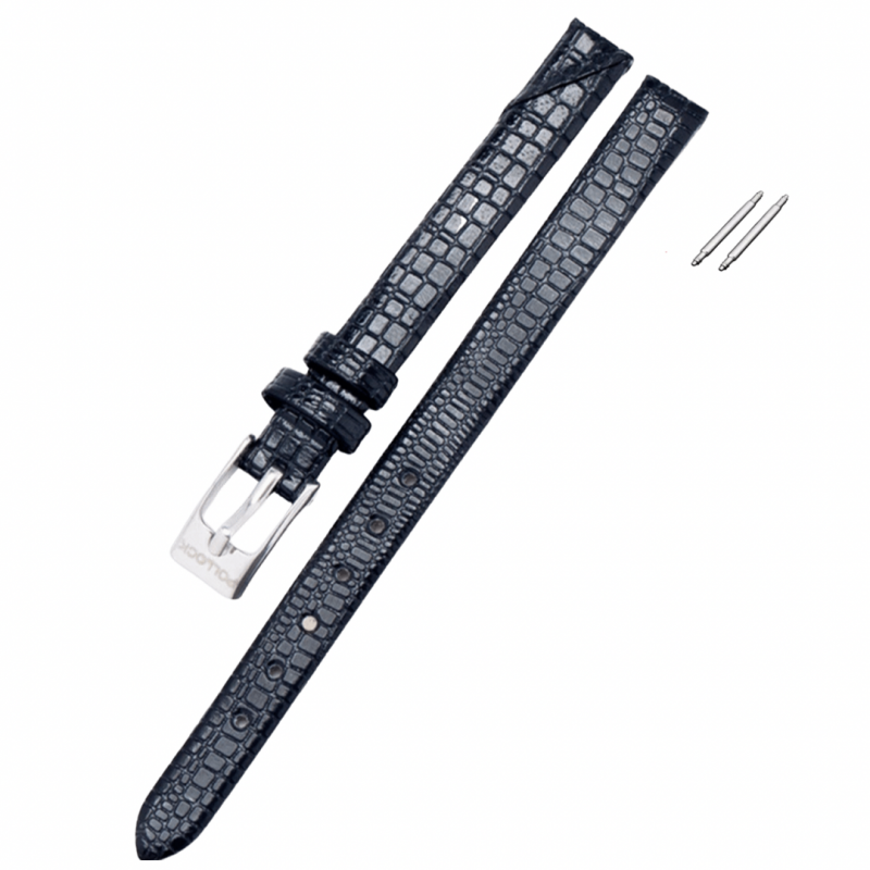Horlogebandje- 8 mm- Zwart- Croco- Leer
