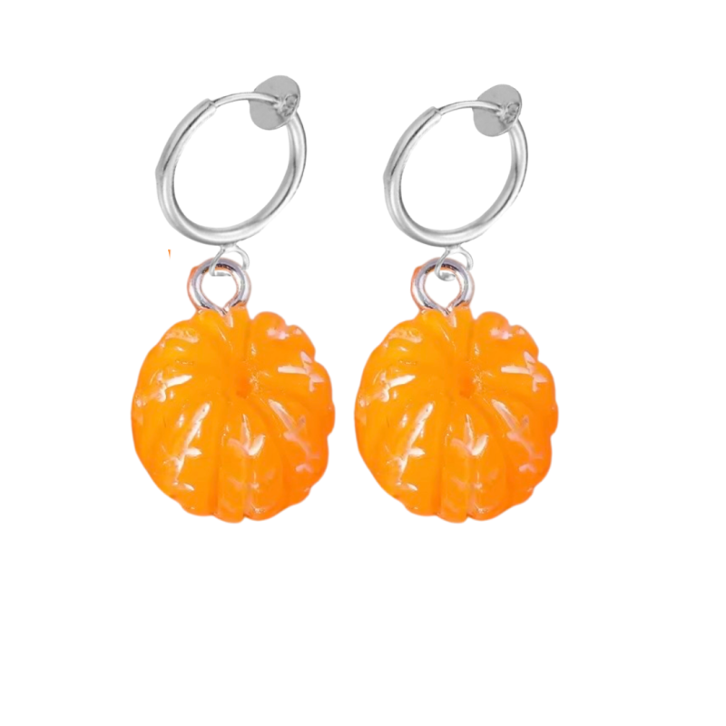 Klem Oorbellen zilverkleur Mandarijn oranje