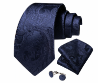 3-Delige stropdasset- Blauw Blad- Zijde