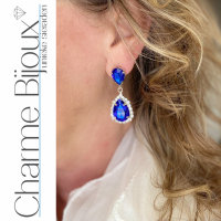 Oorbellen Blauw strass 4 cm