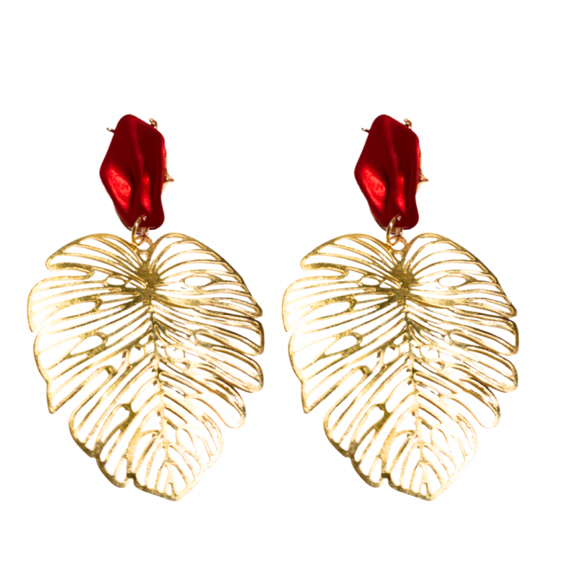 Oorhangers Cyril goudkleurig blad rood